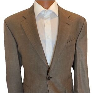 Lauren Ralph Lauren Men Sport Coat 43R Brown Windowpane Plaid Silk Wool Blazer